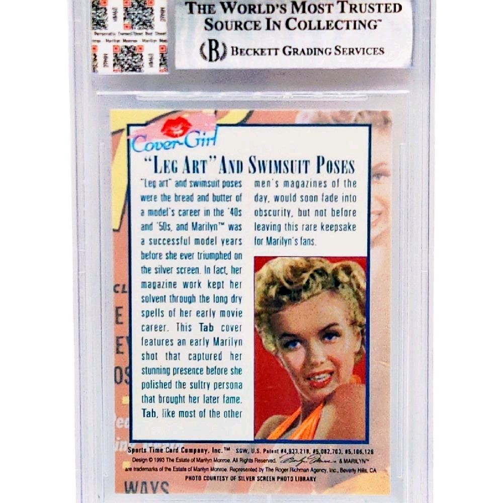 Marilyn Monroe - 1993 Sports Time Cover Girl Chromium #5, TAB/PEDDLED THE LIVING DEATH/ "LEG ART" & SWIMSUIT POSES PERSONALLY OWNED/WORN BED SHEET JERSEY FUSION
