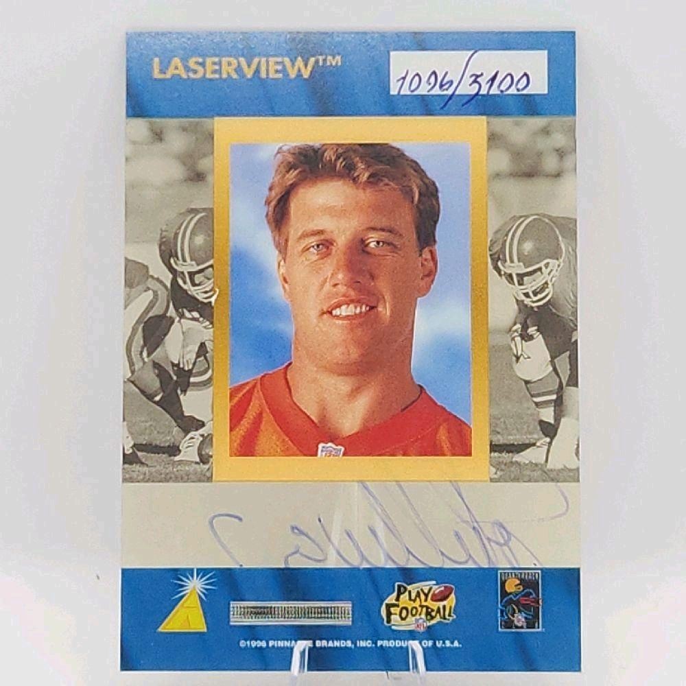 John Elway Denver Broncos - 1996 Pinnacle "Laserview Autographs" Autographed & Inscribed to 1096 of 3100 Trading Card (Card Year to card number match)