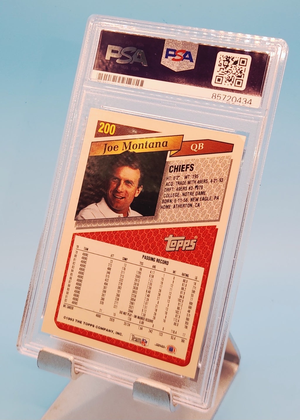 Joe Montana NFL Legend 1993 Topps Autograph Card #200 PSA/DNA