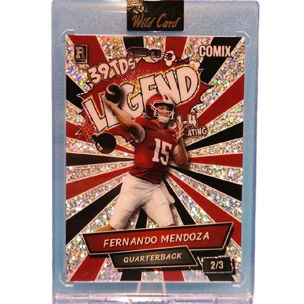 Fernando Mendoza Indiana Hoosiers 2 of 3 - 2025 Wild Card Comix Football "39 TDs Boomb Legend" Holographic Glitter Colorblast" Sealed Card