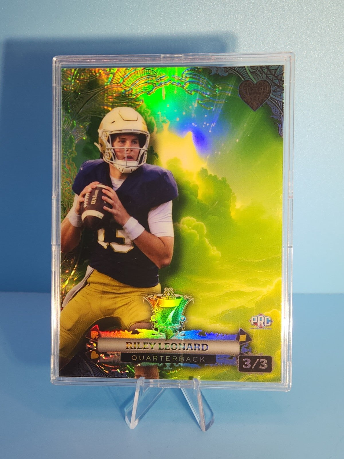 Riley Leonard 2024 WC 7 Card Studs Heart 3/3 Green Prizm PRC Rookie Card