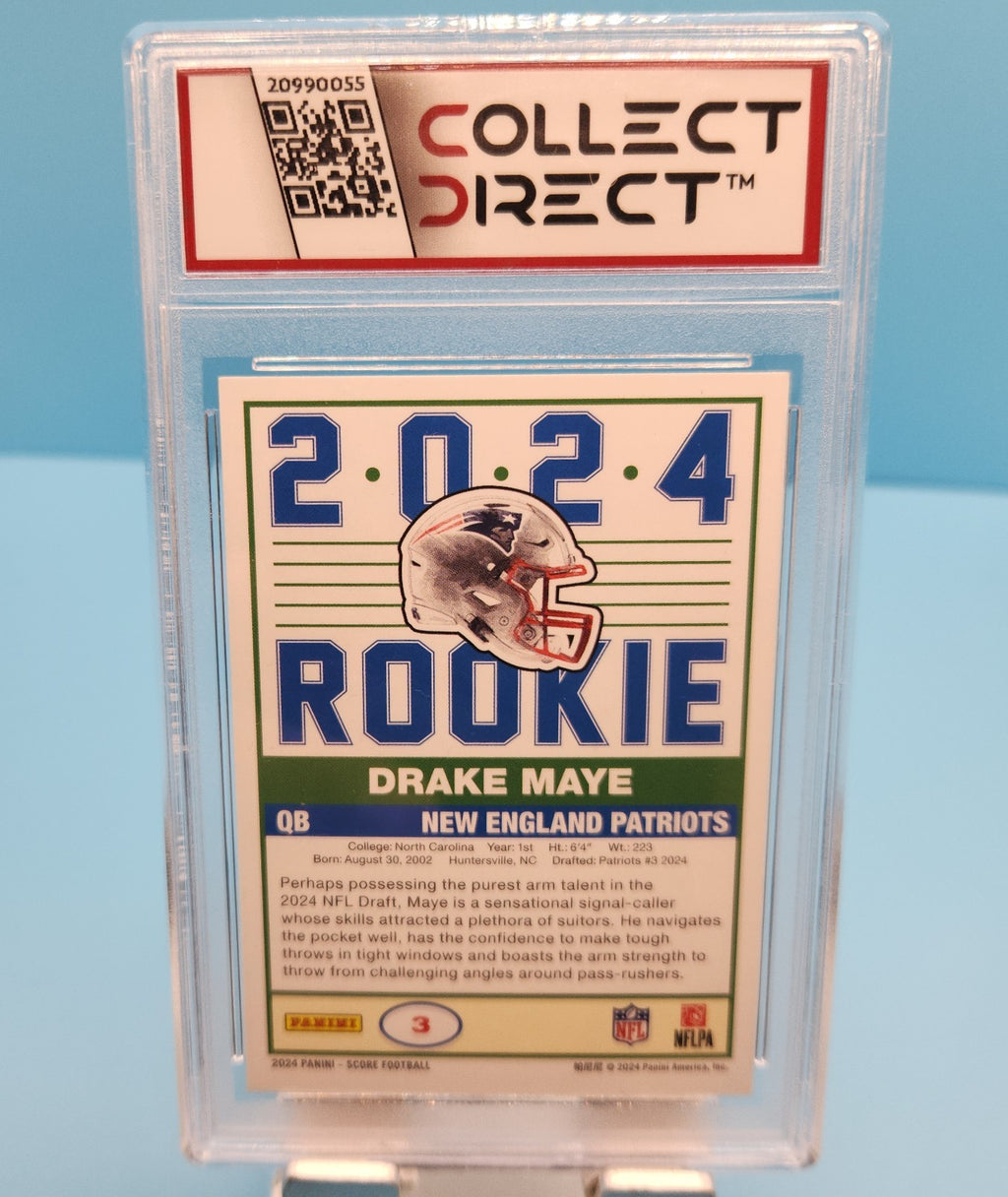 Drake Maye 2024 Panini Score Football Rookie Card #3 Mint 8 Slab