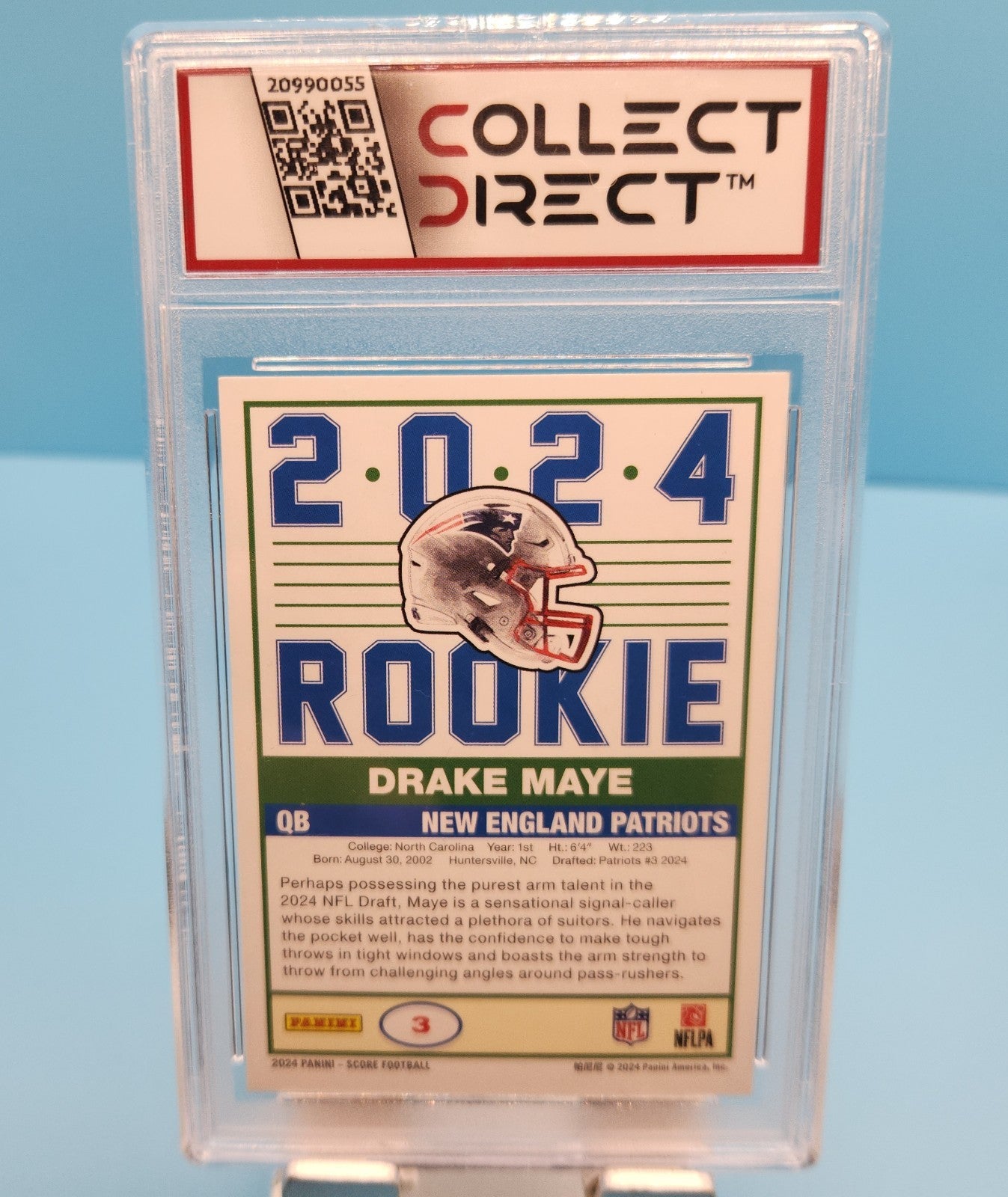 Drake Maye 2024 Panini Score Football Rookie Card #3 Mint 8 Slab