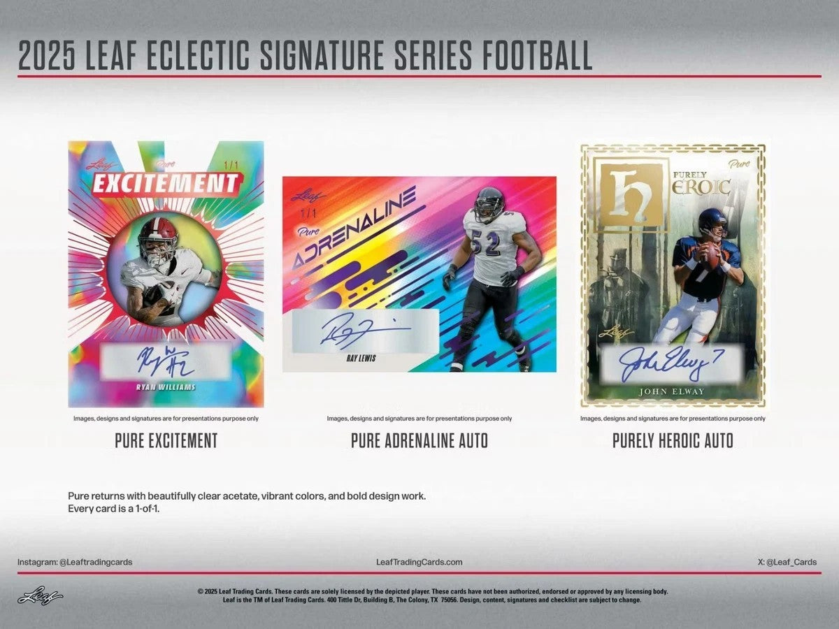 2025 Leaf Eclectic Signature Series Football Mythical 1 of 1 Proof Card Pack (1 Card per sealed pack)