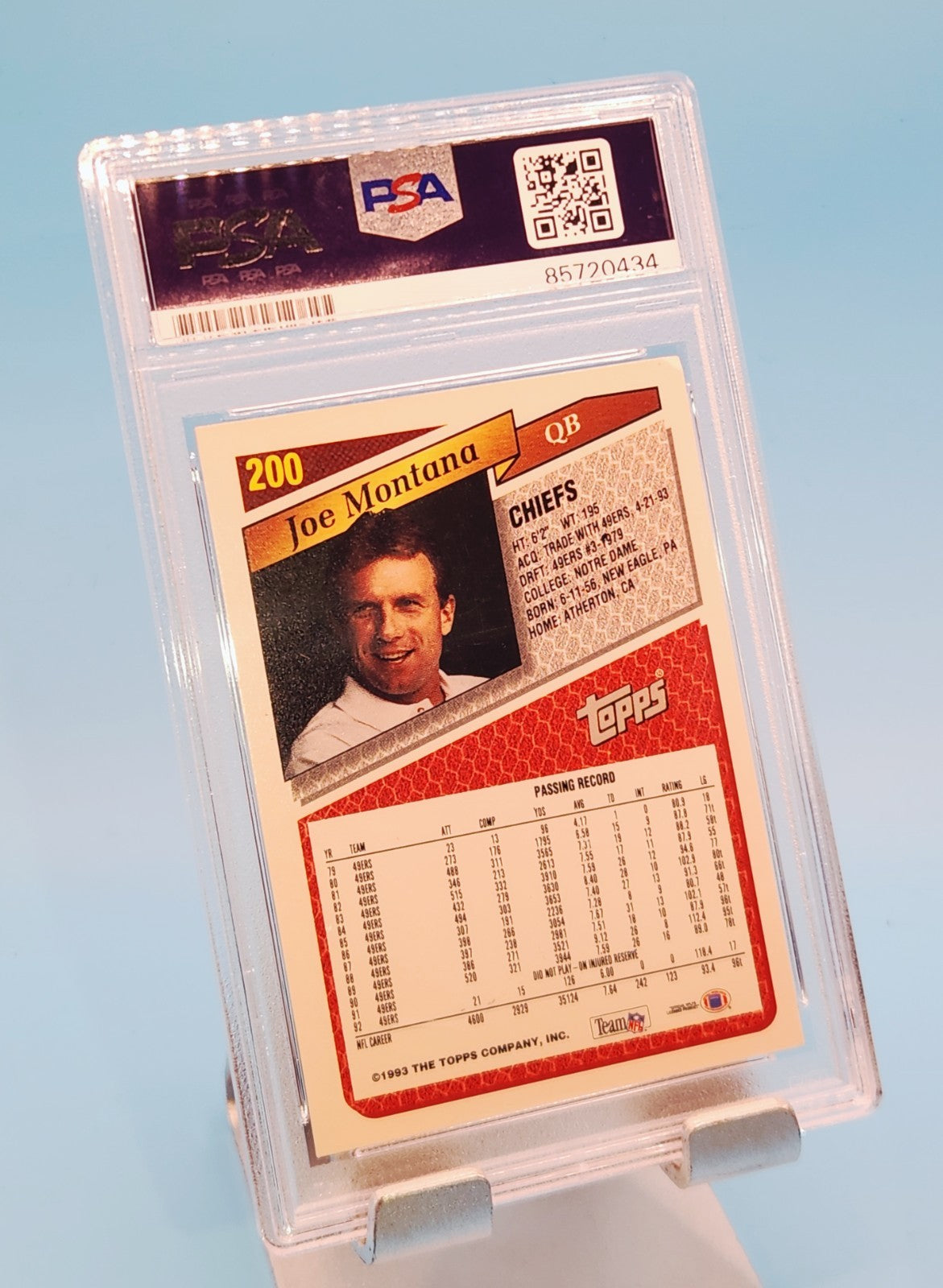 Joe Montana NFL Legend 1993 Topps Autograph Card #200 PSA/DNA
