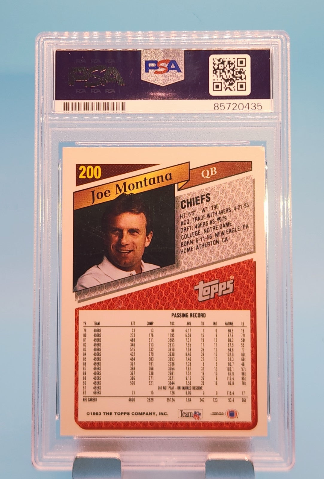 Joe Montana NFL Legend 1993 Topps Autograph Card #200 (PSA/DNA)